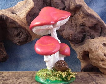 Sweet Baby Hedgehog 'Tassel' on Toadstool Tableau OOAK Sculpt by artist Ann Galvin
