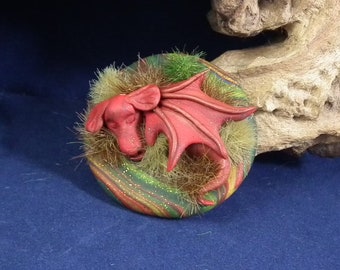 End of Season Sale ... Baby Elemental Fire Dragon 'Myara' in nest OOAK SCULPT by Artist Ann Galvin