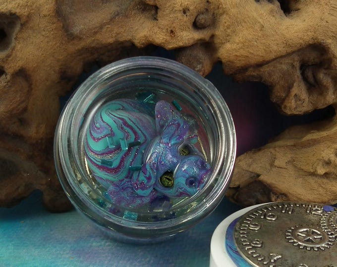 Water Dragon 'Yulyssa' 2" in glass jar with 'water' OOAK Sculpt by Sculpture Artist Ann Galvin