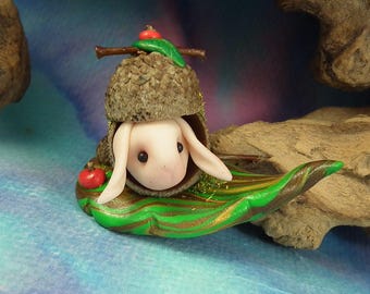 Sweet Baby Rabbit 'Bryar' in acorn nook OOAK Sculpt by Sculpture Artist Ann Galvin