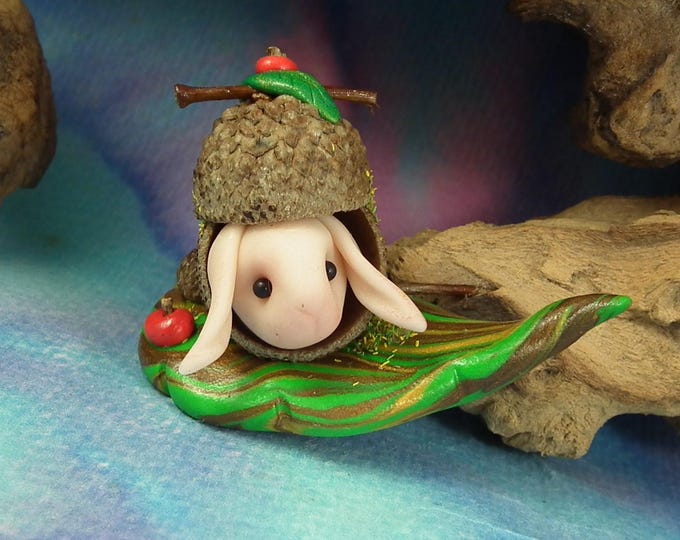 Sweet Baby Rabbit 'Bryar' in acorn nook OOAK Sculpt by Sculpture Artist Ann Galvin