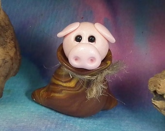 Pig-in-a-poke Posy Piglet in a sack OOAK Sculpt by Sculpture Artist Ann Galvin