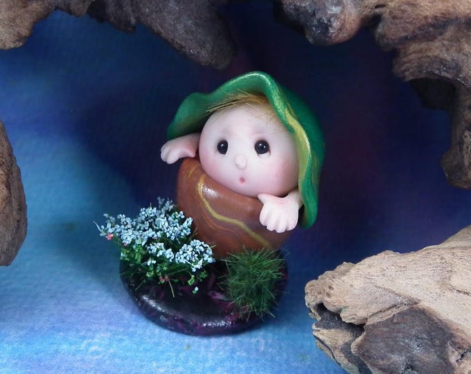 Potted Gnome 'Timmy' in flowerpot tableau OOAK Sculpt by Sculpture Artist Ann Galvin