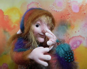 Owl Whisperer Elf 'Daphnea Feather' 8" Art Doll Woodlander OOAK Sculpt by Artist Ann Galvin