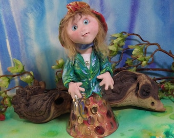 Mulberry Sprigg Art Doll with glass skirt OOAK Sculpt Sculpture by Artist Ann Galvin