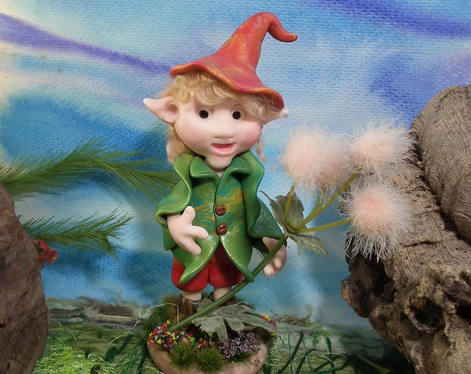 Catkin Elfling 'Reilly Bodd' 6" Art Doll OOAK Sculpt by Artist Ann Galvin Gardener Gnome