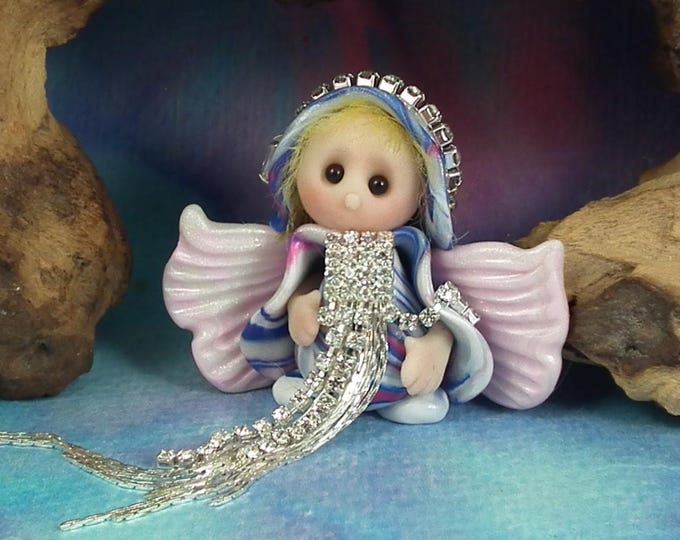 Tiny Angel Gnome 1+1/2" 'Sareenah' with sweep of silver magic OOAK Sculpt by Sculpture Artist Ann Galvin Art Doll