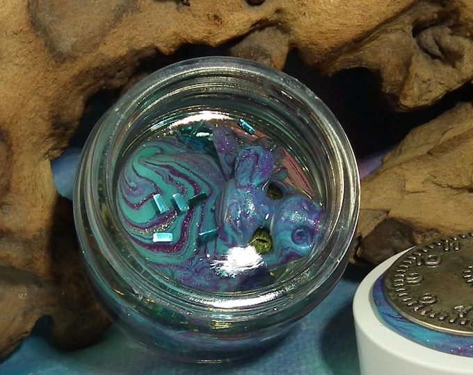 Water Dragon 'Yulyssa' 2" in glass jar with 'water' OOAK Sculpt by Sculpture Artist Ann Galvin