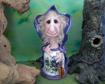 Sale ... Wise Sage HobbGobb 'Dorcas' of 'GrindenWold' 7" Art Doll OOAK Sculpt by Sculpture Artist Ann Galvin