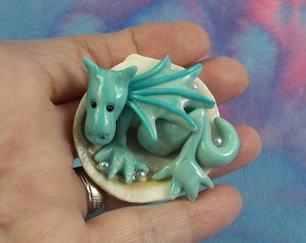 Baby Elemental Water Dragon 'Allurah' in seashell OOAK SCULPT by Artist Ann Galvin