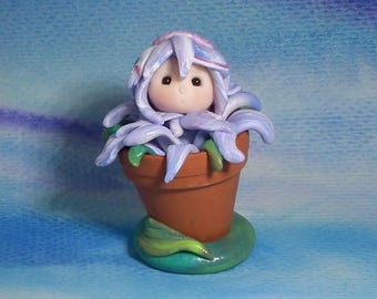 Tiny Potted Gnome 'Viola' Blossom Baby OOAK SCULPT by Artist Ann Galvin