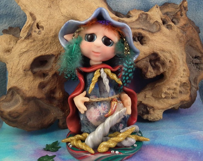 Unicorn Horn Forager Elfling 'Kallinka' 4" Art Doll OOAK Sculpt by Artist Ann Galvin