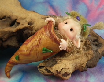 Baby Elfling 'Dulcima' infant bundle cocoon swaddle OOAK Sculpt by Sculpture Artist Ann Galvin