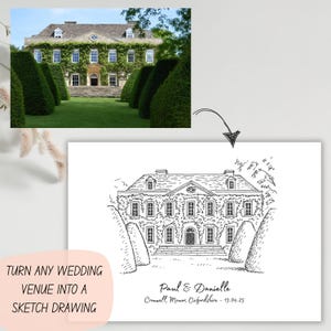 Custom Wedding Venue Drawing A4, Hand Drawn Sketch from Photo, Unique Wedding Gift Print, Anniversary Present, Personalised Drawing