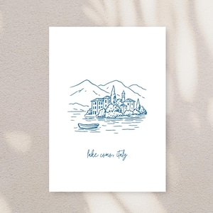 Lake Como Italy Vintage Travel Poster - A4 Hand-drawn Retro Art Print - Minimalist Italian Scenic Wall Art - European Holiday Home Decor