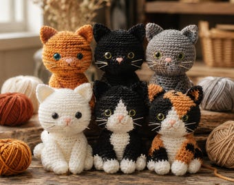 Crochet Cat Pattern Bundle PDF, 6 Sitting Cats Amigurumi Pattern, Beginner Crochet Pattern, Stuffed Cat Toy Pattern, Instant Download