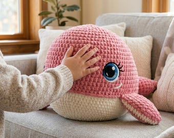 Chunky Crochet Whale Cushion Pattern PDF | Beginner Amigurumi Plushie Pillow (Instant Download)