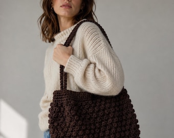 Crochet Bobble Tote Bag Pattern – Chunky T-Shirt Yarn Market Bag (PDF Download)