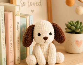 Crochet Puppy Pattern PDF, Floppy Ear Dog Amigurumi, Beginner Velvet Yarn Toy (Instant Download)