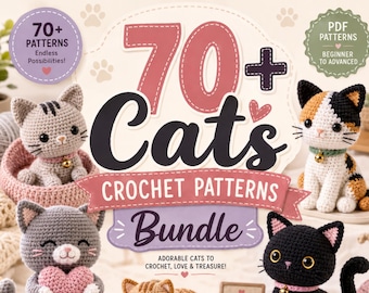 Bundel met 70+ kattenhaakpatronen | Amigurumi-pdf (van beginner tot gevorderd)