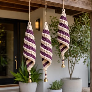 Crochet Wind Spinner Pattern PDF, Spiral Wind Chime Tutorial, Twisted Hanging Porch Decor, Boho Garden Ornament, 3 Sizes Digital Download