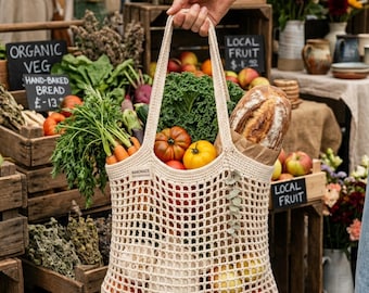 Crochet Market Bag Pattern PDF | Mesh Grocery Tote Eco Friendly | Farmers Market Bag Beginner Instant Download