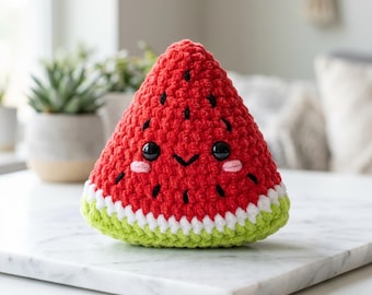 Watermelon Slice Amigurumi Crochet Pattern, Velvet Plush Toy Tutorial (PDF Download)