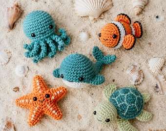 Ocean Sealife Crochet Pattern Bundle | Amigurumi Pufferfish, Jellyfish, Crab (PDF Download)
