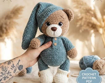 Crochet Teddy Bear Pattern, Velvet Amigurumi Toy PDF, Beginner Friendly (Instant Download)