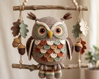 Crochet Owl Wall Hanging Pattern | Amigurumi Woodland Boho Nursery Decor (PDF Download)