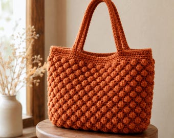Bobble Stitch Tote Bag Crochet Pattern PDF – Textured Puff Stitch Purse (Digital Download)
