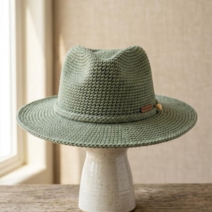 Virkad Fedorahattmönster PDF, Boho solhattmönster med brett brätte, Virkmönster för texturerad hatt, Digital nedladdning för vuxna S M L