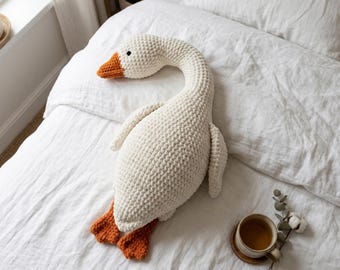 Chunky Velvet Goose Crochet Pillow Pattern, Beginner Amigurumi Stuffed Animal (PDF Download)