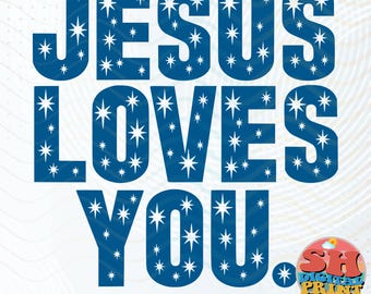 Jesus te ama PNG: Impressão tipográfica cristã retrô (download digital)