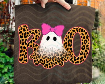 Leopard Print Boo Ghost PNG | Halloween Sublimation Design (Digital Download)