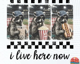Funny Raccoon Baseball Meme PNG, I Live Here Now Snack Lover Design (Digital Download)