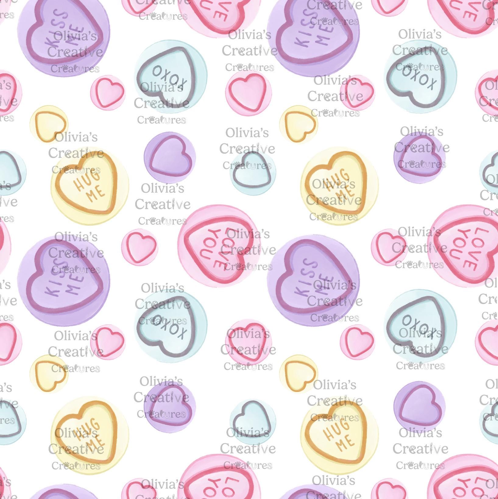 Valentines Candy Hearts Seamless Pattern, Conversation Hearts Digital ...