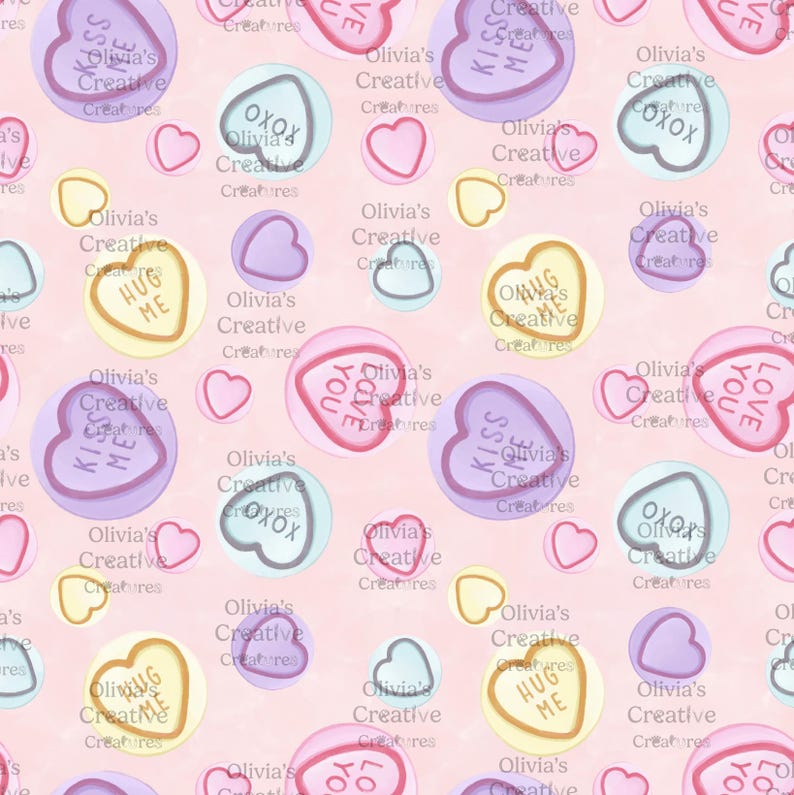 Valentines Candy Hearts Seamless Pattern, Conversation Hearts Digital ...