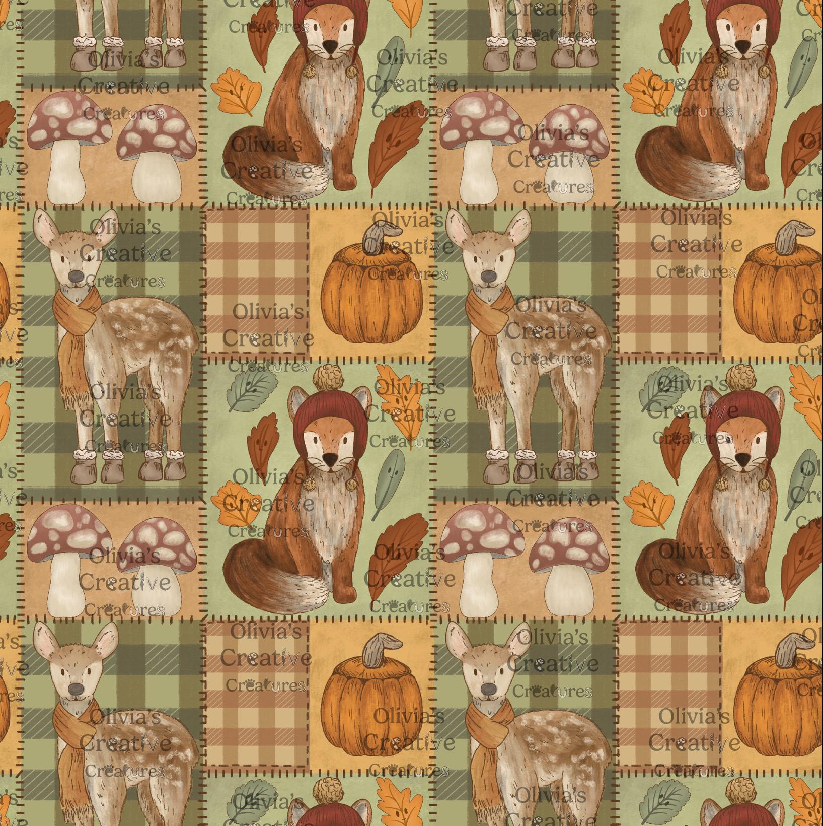 Fall Woodland Animals Seamless Pattern, Autumn Woodland Seamless ...