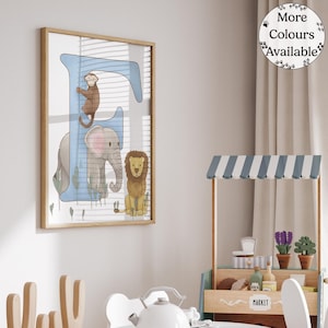Impresión de la letra F para guardería de safari, arte de pared con animales de safari bohemio, decoración inicial de safari para habitación de niño pequeño, regalo para bebé recién nacido, arte imprimible