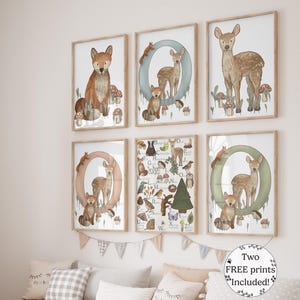 woodland animals nursery letter O print bundle, baby boy boho woodland baby room print, baby girl whimsical nursery decor, baby initial art