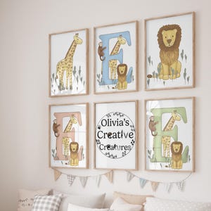 Paquete de impresión de letra inicial E para guardería de safari para bebés y niños pequeños: decoración de guardería de animales de safari boho, arte de pared con iniciales para bebé, imprimible