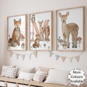 woodland nursery baby and toddler initial letter print M- boho woodland nursery decor, woodland animals nursery wall art, new baby gift