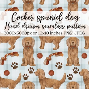 dog seamless pattern, cute dogs spaniel seamless background, painted puppy digital wallpaper, repeating dogs pattern, digital papers dogs