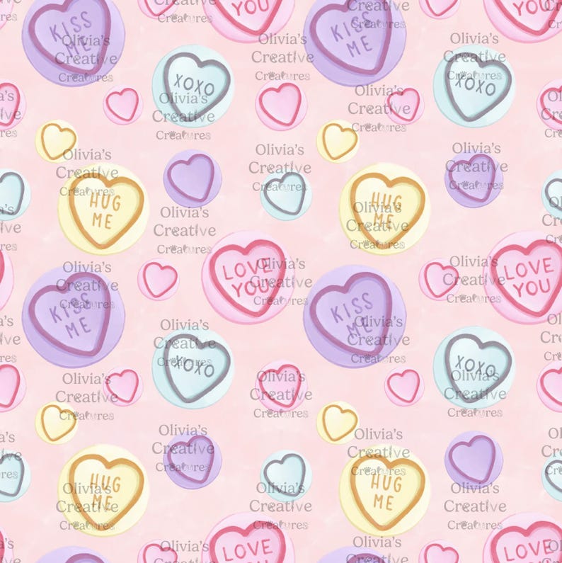 Valentines Candy Hearts Seamless Pattern, Conversation Hearts Digital ...