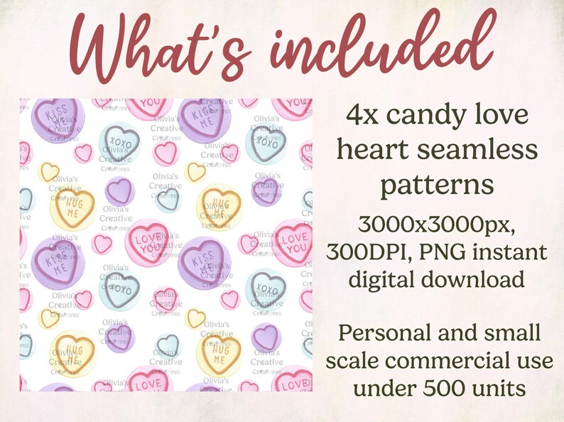 Valentines Candy Hearts Seamless Pattern, Conversation Hearts Digital ...