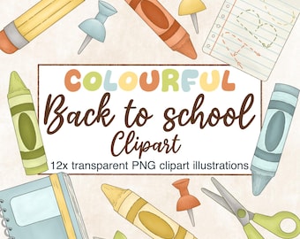 back to school clipart bundle, cute school supplies clipart set, back to school sublimation PNG files, teacher clipart illustrations
