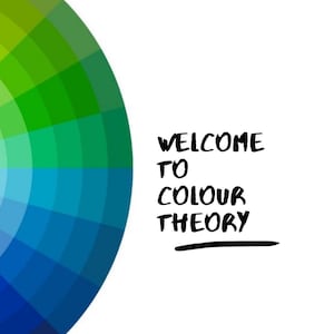 Peut inclure: Un guide PDF numérique de 22 pages intitulé Welcome to Colour Theory, présentant une grande roue chromatique circulaire avec un spectre de teintes allant du jaune au violet. Le document inclut des sections sur le mélange des couleurs.