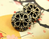 Metal Buttons - Hearts Flower Metal Buttons , Antique Brass Color , Shank , 0.71 inch , 10 pcs