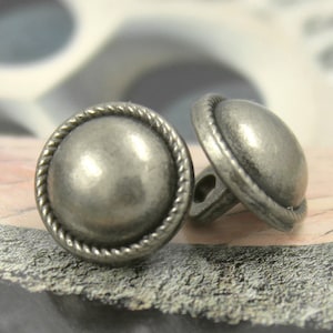 Metal Buttons - Gray Silver Domed Metal Buttons , Shank , 0.39 inch , 10 pcs